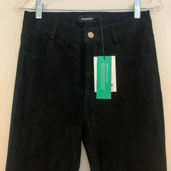 NEW Deadwood Pheonix Recycled Leather Black Suede High Waist Straight Leg Pants - Picture 6 of 10